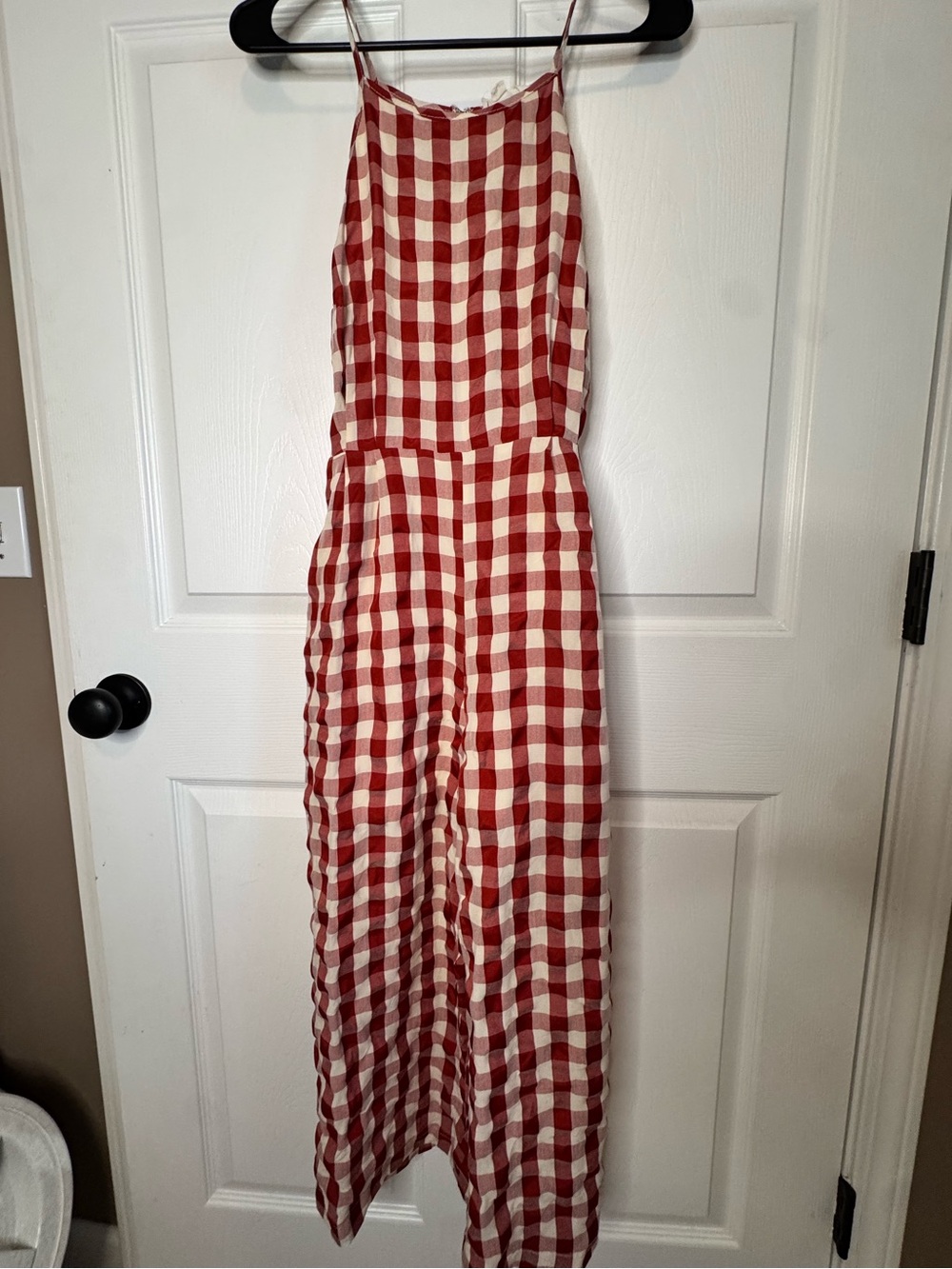 entro Red and Cream Gingham Spaghetti Strap Jumpsuit